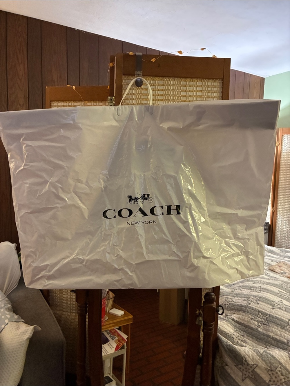 Coach White Shopper Tote with Black Logo